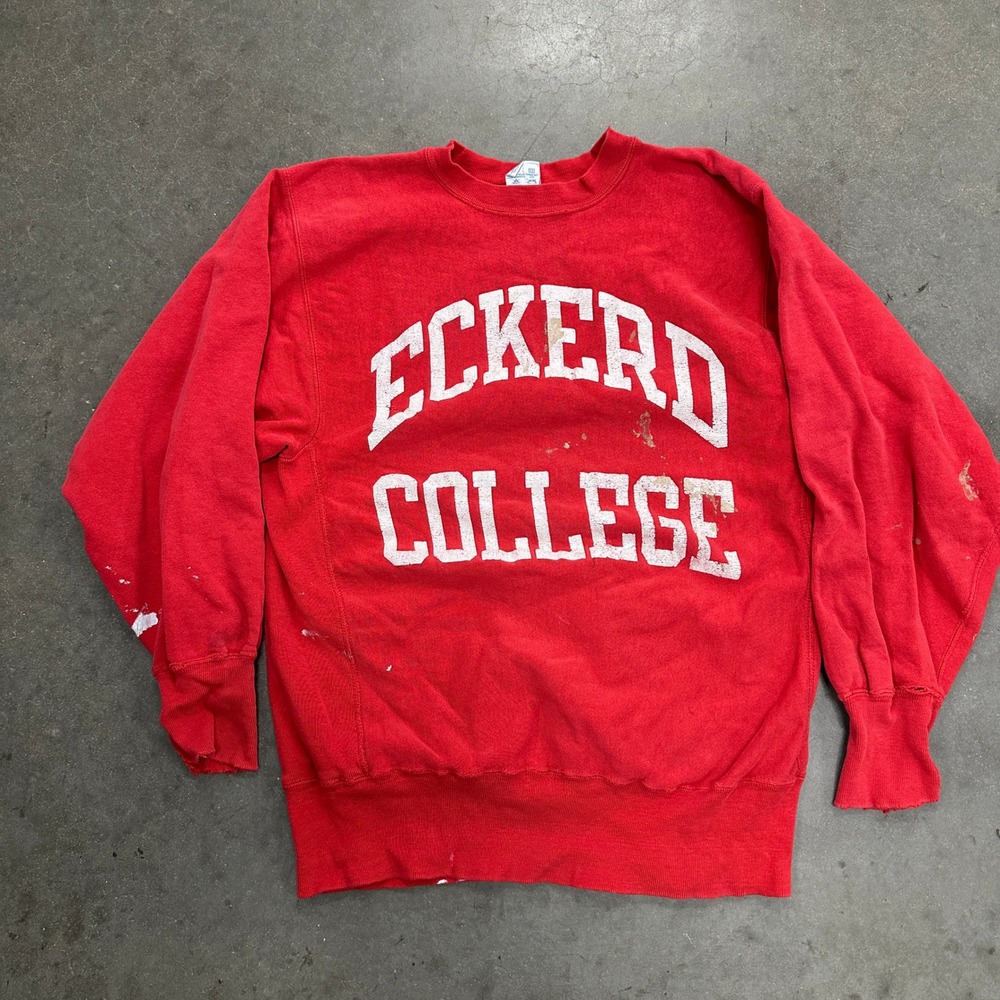 Vintage Champion Reverse Weave Eckerd College Sweatshirt XL Red Distressed 90s